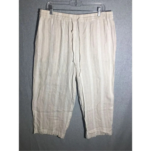 Womens DKNY Pants Loose Leg Tan Linen Lagenlook Spring Summer Neutral - Picture 1 of 5